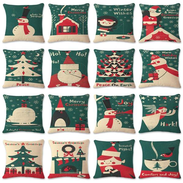 

christmas santa claus elk tree pillow cover linen cushion for sofa seating living room home decor case cushion/decorative