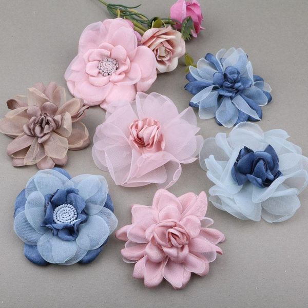 Flores decorativas grinaldas 5pcs acessórios de cabelo feitos à mão material de gazia de flor de fios de corezas Sapatos de corsagem Princesa Decoração