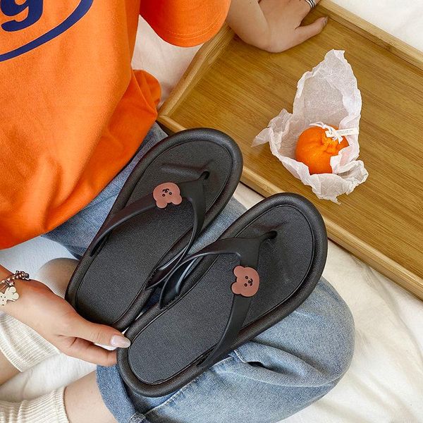 

summer slippers women's indoor non-slip cartoon cute flat flip-flops plastic beach, Black