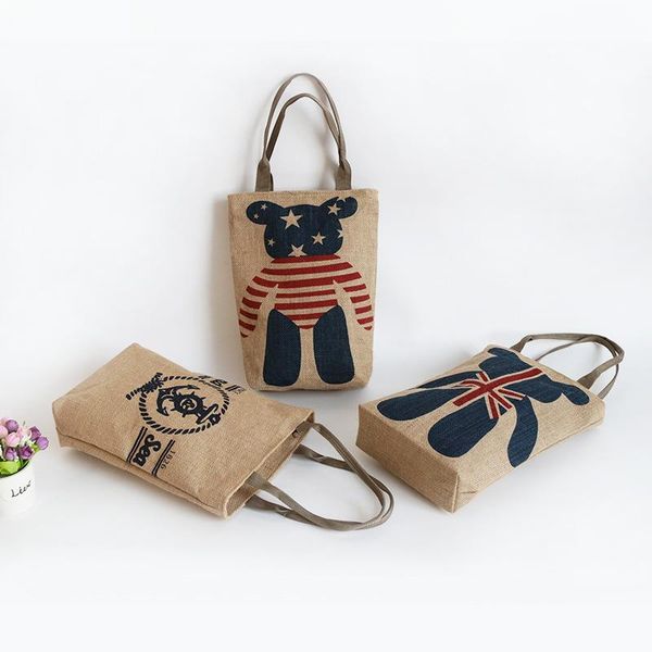 

storage bags jute tote bag shopping fabric zipper shoulder