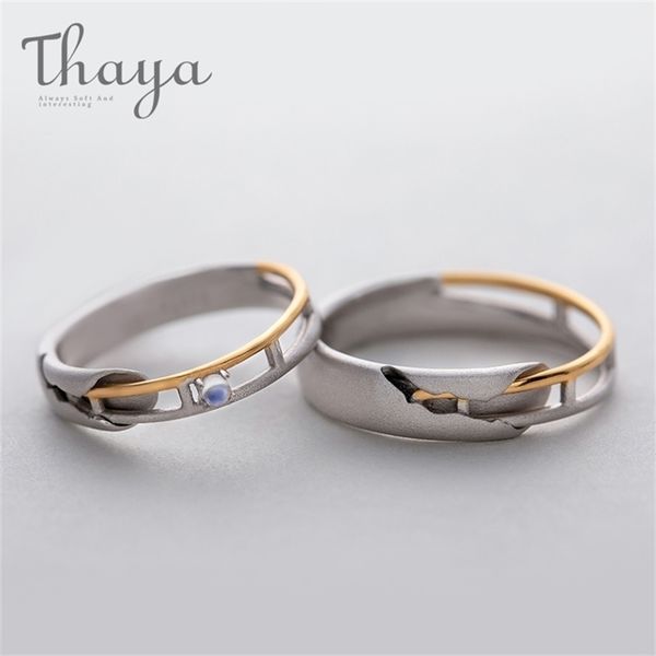 

thaya train rail design moonstone lover rings gold and hollow 925 silver eleglant jewelry for women gemstone sweet gift 220210, Slivery;golden