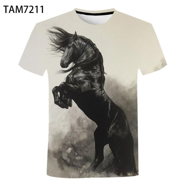 

horse design t shirt men summer 3d casua funny urban clothing oversized children's harajuku cute animal men's t-shirts, White;black