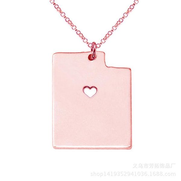 

euramerican style cross border map of utah usa state stainless steel necklace pendant necklaces, Silver