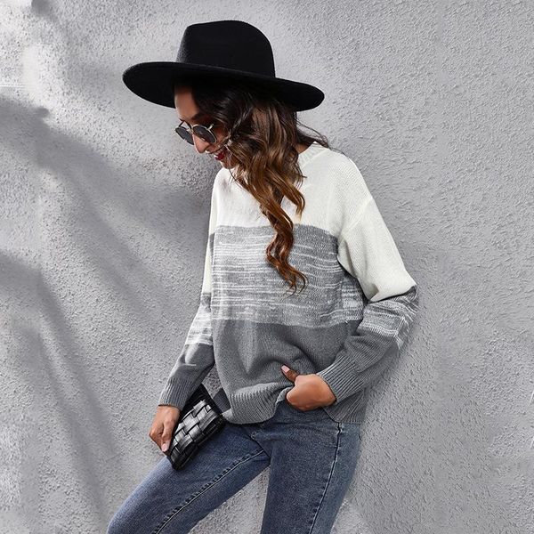 

women's sweaters gradient color matching drop-shoulder knitted sweater loose womens winter women, White;black