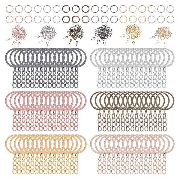 450pcs anel chave com corrente 8mm Pequeno parafuso olho pinos ganchos para keychain diy fazendo fazer o seu próprio anel chave 6 cores