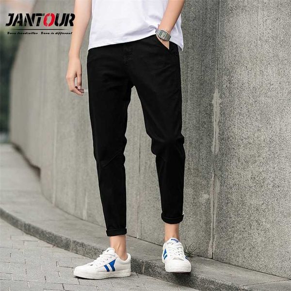 

men's cotton elastic casual pants men solid color ankle-length pants high-quality business trousers male four seasons pant 211013, Black