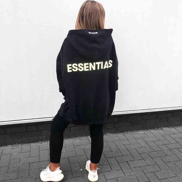 

essentials reflective letter hooded sweater men's women's fashion br clothes spring and autumn thin coat lovers wear, Black