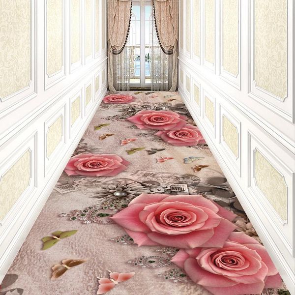 

carpets rose flower pattern corridor area rug home 3d hallway carpet nordic living room bedroom decor rugs el aisle/stairs window