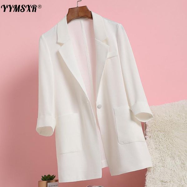 

women's suits & blazers yymsxr elegant suit jacket thin 2021 summer fashion high-quality white mid-length blazer female casual top, White;black
