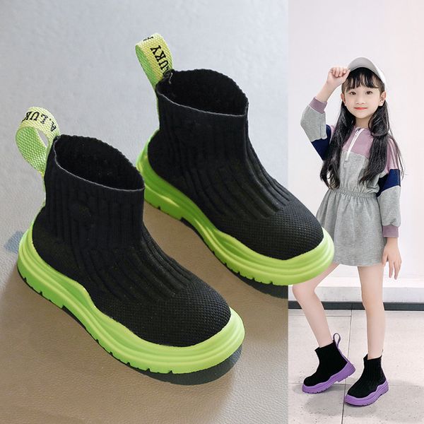 

casual women's black autumn new breathable flying woven high sock mouth shoes outdoor sports travel parent-child