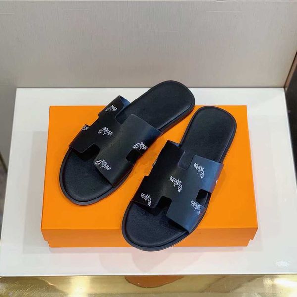 

classic men slippers 2021 summer men flip flops leather flat bottom casual shoes fashion beach shoes, Black