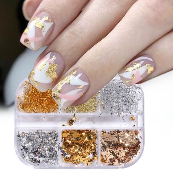 

nail glitter mixed aluminum gold foils sequins for nails holographic rubbing flakes decoration diy design accessories gl1909-04, Silver;gold