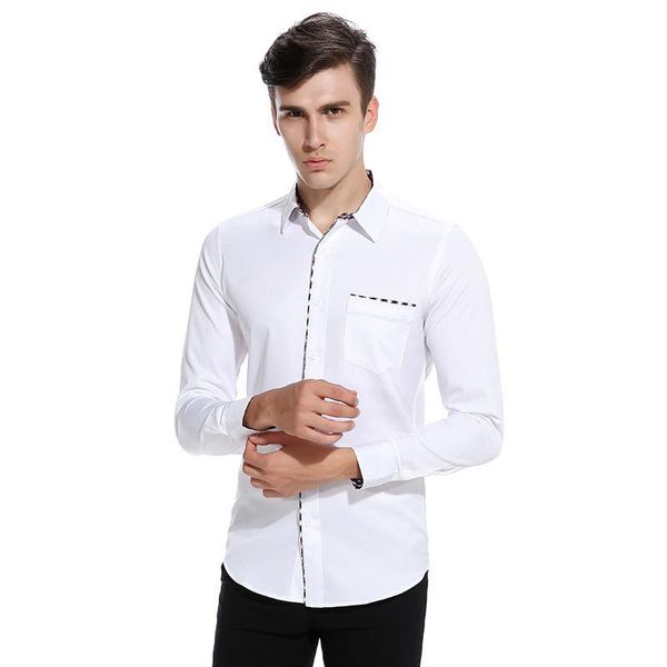 

men's casual shirts shirt slim fit button down pure color white long sleeve formal dress men male clothing, White;black