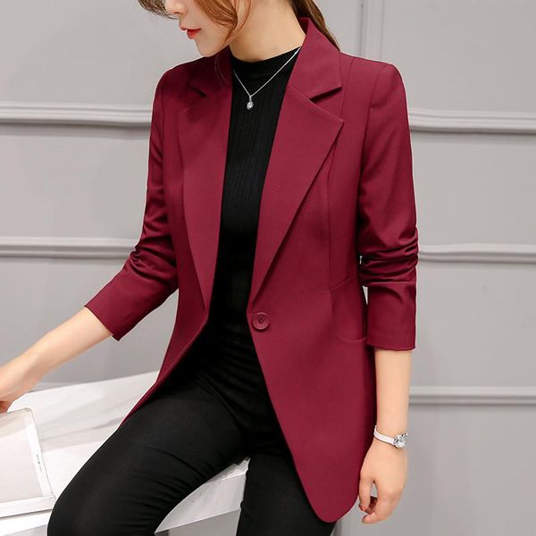 

women's jackets 2021 spring women small fashion casual suit jacket elegant long sleeve slim button basic, Black;brown