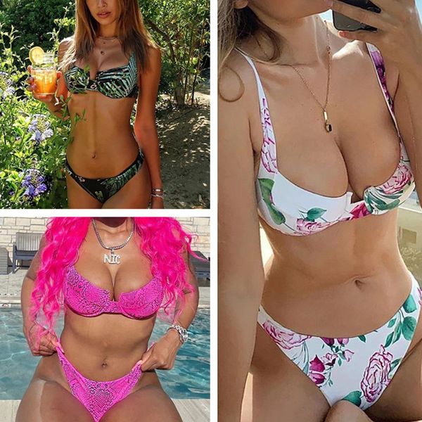 

swimwear 2021 women's split high waist printed bikini suit, White;black