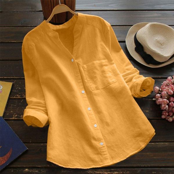 

women's blouses & shirts 2021 fashion women cotton linen casual solid long sleeve oversized shirt blouse button down blusas mujer, White