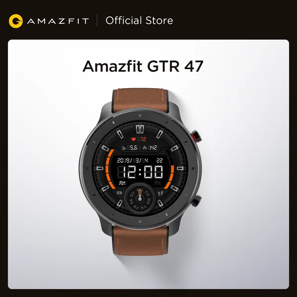 

global version amazfit gtr 47mm smart watch 5atm waterproof smartwatch 24 days battery music control leather silicon strapg, Slivery;brown