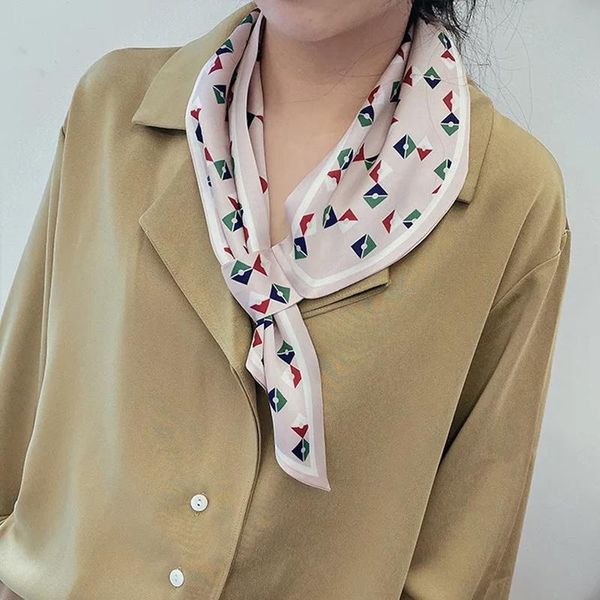 

scarves 2021 easy lazy scarf women silk skinny neck ring wristband handle bag tie lady print foulard long ribbon band, Blue;gray