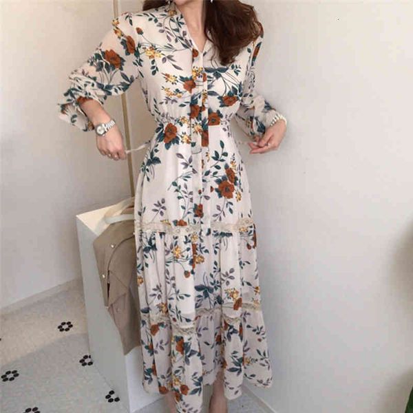 

casual dresses vintage midi women lace up print elegant floral long sleeve spring summer bohemian party female vestidos n0ea, Black;gray