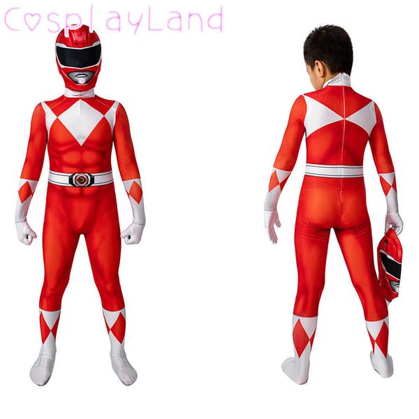 Red Ranger Kids 3D печатный комбинезон шлем детей Хэллоуин супергероя принц Geki косплей костюм мальчики Zentai Jason Suit Q0910