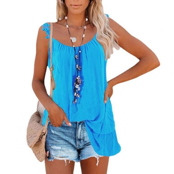 

women's t-shirt 2021 summer women solid color floral sleeveless square collar t-shirts ruffles hem plus size loose casual, White