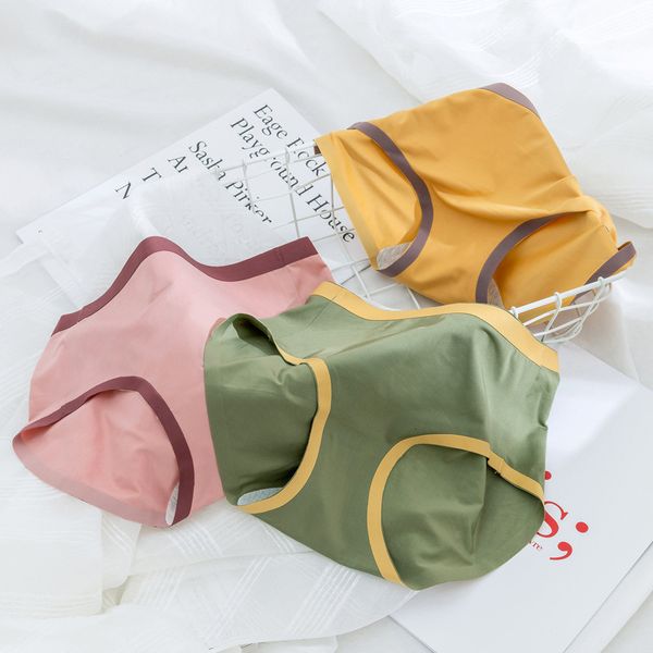 

traceless one piece contrast color girls' underwear breathable and comfortable middle waist high elastic pure cotton students' bri, Black;pink