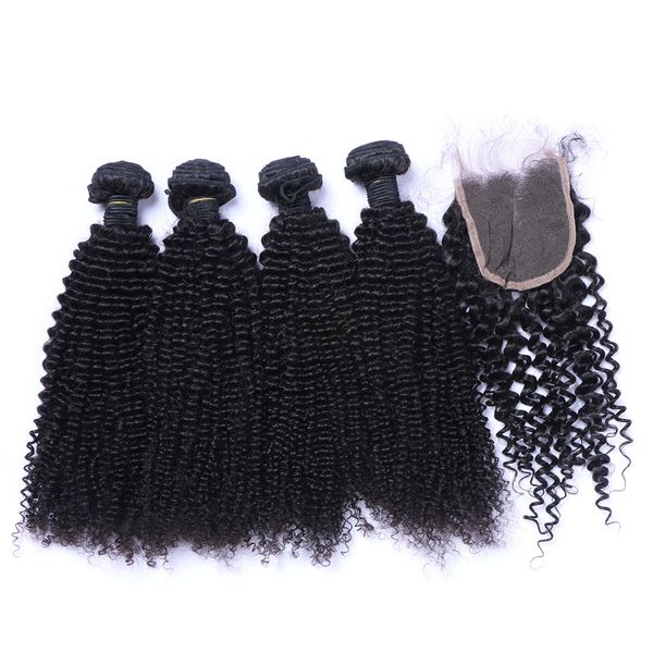 Brezilyalı Afro Kinky Kıvırcık İnsan Saç Dokumaları Uzantıları Kapatma Ücretsiz Orta 3 Parça Çift Stef Boyan Boyabilen Beachable 100g/PC DHL