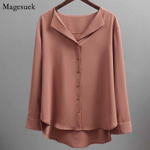 

women's blouses & shirts office lady v-neck button loose clothing casual solid female 2021 autumn women chiffon blouse outwear 5104 50, White