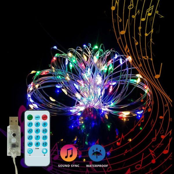 Saiten Sound aktivierte LED-Musik-Lichterketten 10 m wasserdichter Kupferdraht funkeln für Party-Hochzeits-WeihnachtsdekorationenLED