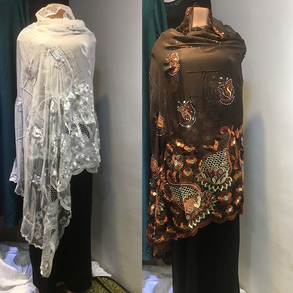 

embroidery good quality hijab african soft cotton scarf with flowers and diamonds big shawls for covering body wraps muslim lady, Blue;gray
