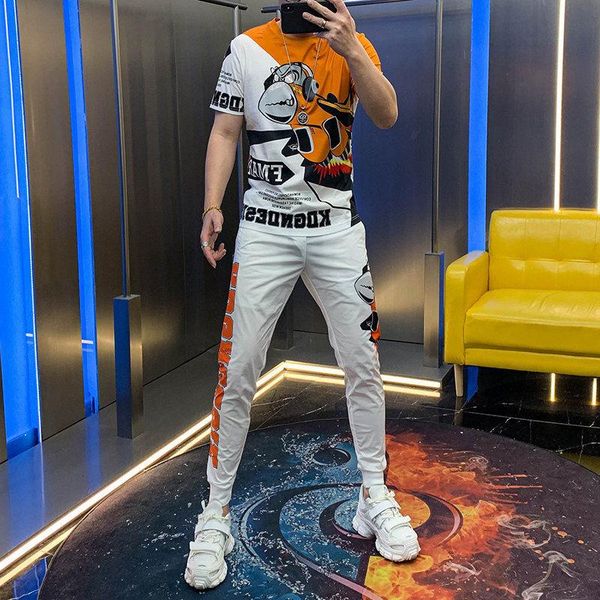 

men's tracksuits casual suit trend summer sports korean handsome ice silk clothes set, Gray