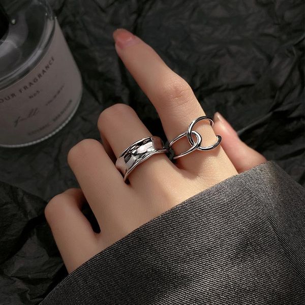 

cluster rings miqiao ring set for women jewelry 925 sterling silver goth geometric fashion female line double cross hollow minimalism 2021, Golden;silver