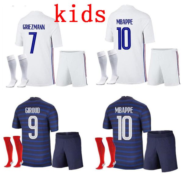 

kids france home soccer jersey 21- 22 away mbappe griezmann kante pogba maillots de football maillot equipe french kit socks, Black