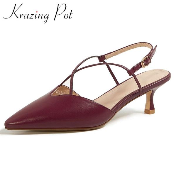

dress shoes krazing pot natural leather pointed toe high heels simple style solid mature office lady daily wear summer women pumps l02, Black