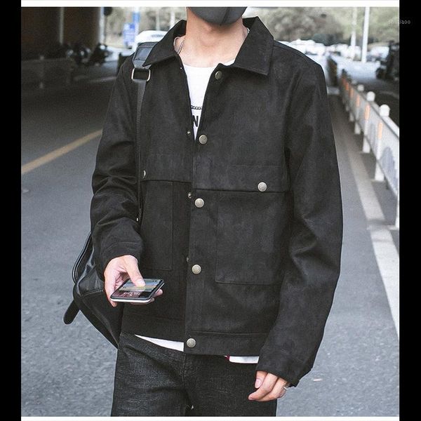 

men's jackets men jacket autumn solid color man loose windbreaker casual outwear fashion brand male suede loong sleeve coat -40, Black;brown