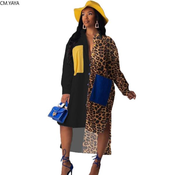 

casual dresses autumn women leopard print patchwork button up blouses irregular maxi dress streetwear long sleeve shirt vestidos gl5135, Black;gray