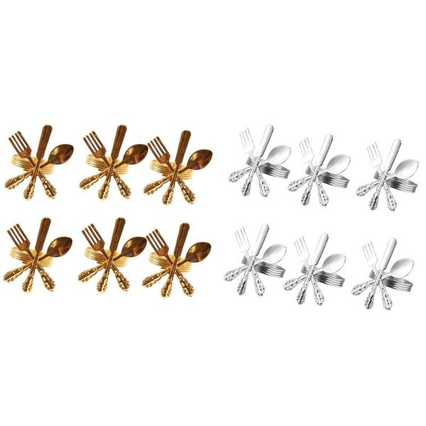 

napkin rings 12 pack creative buckle fork knife spoon silver tableware holder, 6 pcs & gold