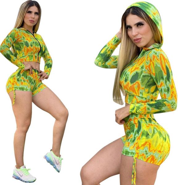 

women's tracksuits european and american fashion style tie-dye printing pleated two-piece suit, Gray