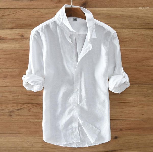 

down men's turn collar long sleeve linen shirt white blue pink green summer casual shirts men pure for, White;black