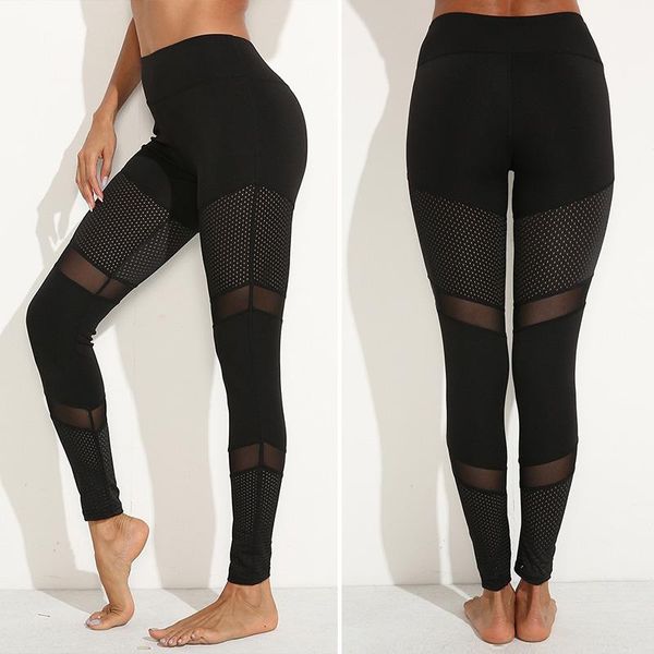 

women's leggings mesh stitching buttocks waist soft slim fit shaping pants black
