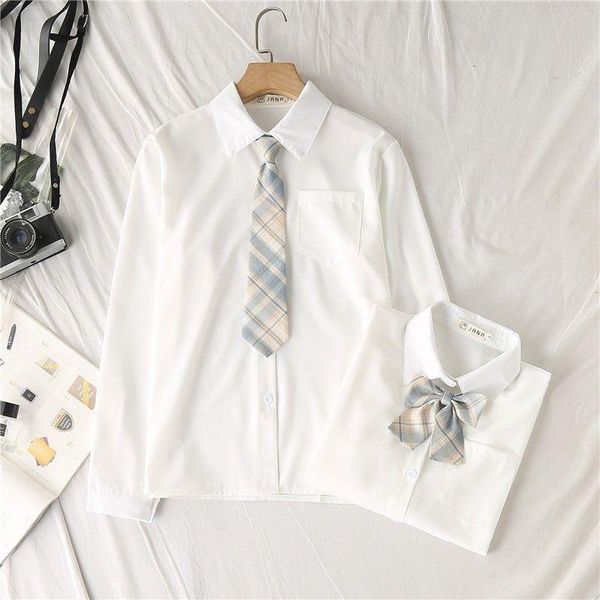 

clothing sets women summer business shirt jk style long sleeve solid white with tie students japanese korean female shirts harajuku