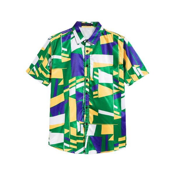 

men's casual shirts mens green printed short sleeve shirt summer beach holiday travel loose blouses men 2021, White;black