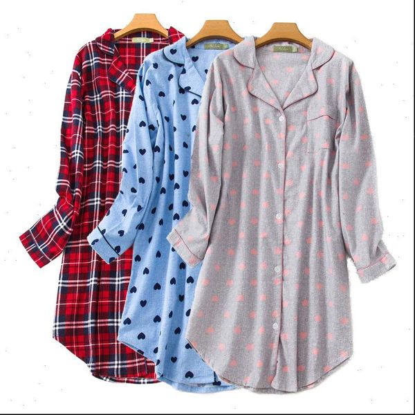 

plus size 100% cotton flannel women sleepwear boyfriend nightshirt nightgown nightdress night shirt lounge wear sleep, Black;red
