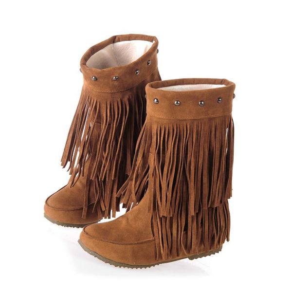 

boots autumn winter women 2021 fringe leather ankle for height increasing women's shoes desinger botas, Black
