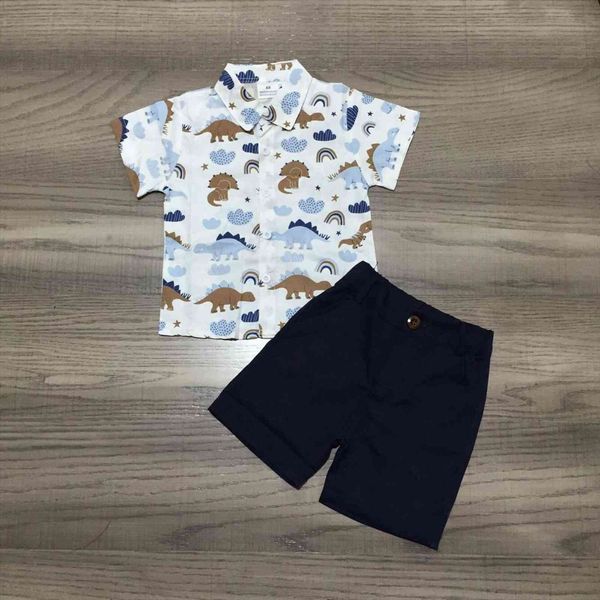 

summer baby boys dinosaur print white t shirt with black shorts kids outfit