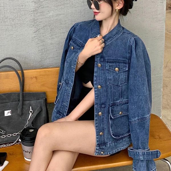 

women's jackets denim jacket 2021 spring autumn long sleeve elegant french style jeans coat slim vintage fashion streetwear, Black;brown