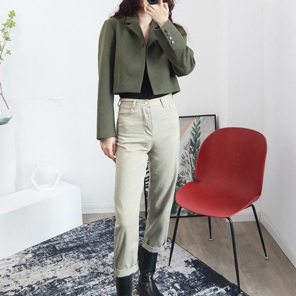 

women jeans high waist casual solid wild lady straight denim pants women's, Blue