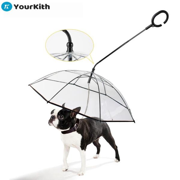 

yourkith dog umbrella transparent with chain leash pet walking waterproof cat handle apparel