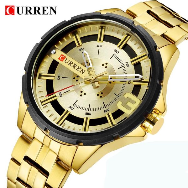 

wristwatches curren mens watches creative waterproof golden men's wrist stainless steel business gold men watch 2021, Slivery;brown
