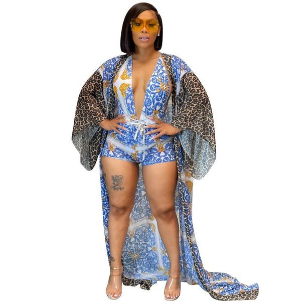 

women's swimwear swimsuit set shawl shorts three-piece printed loose mopping beach sunwear european bikini ladies, White;black